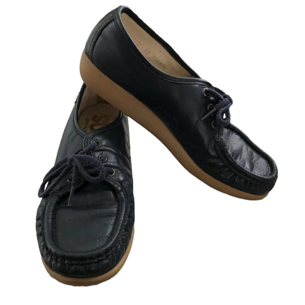 SAS Siesta Womens Genuine Handsewn Blue Lace Up Shoes Size 7N Narrow